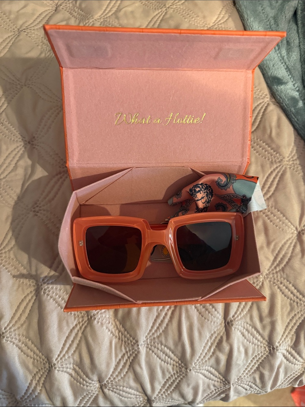 Powder Orange Square Sunglasses with Scarf Accent - Women Accessories